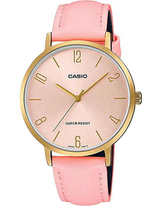 Casio Casio Collection LTP-VT01GL-4B  LTP-VT01GL-4B кварцевые женские часы розовый циферблат, браслет кожаный — вид спереди