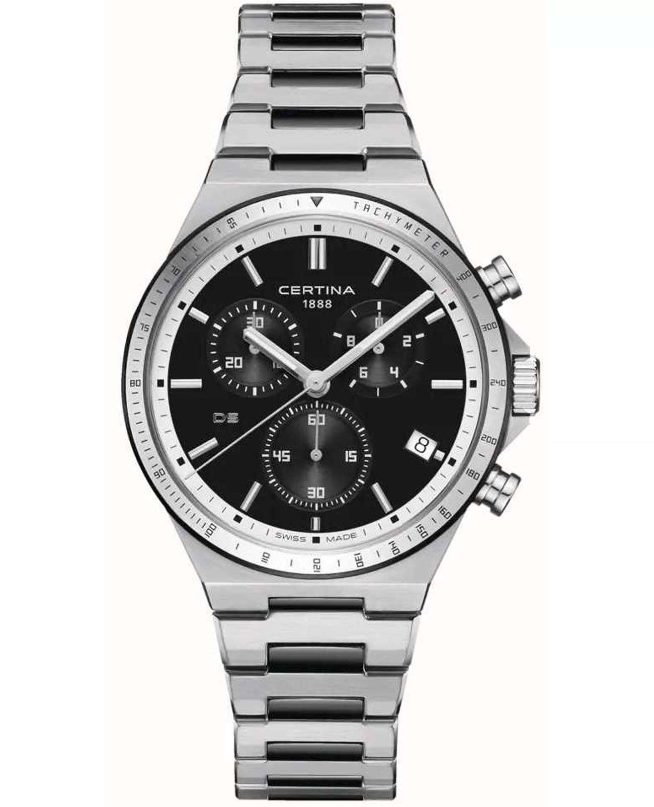 Certina Certina DS Sport 7 Chronograph - C043.417.22.051.00  C0434172205100 кварцевые мужские часы черный циферблат, браслет титановый — вид спереди