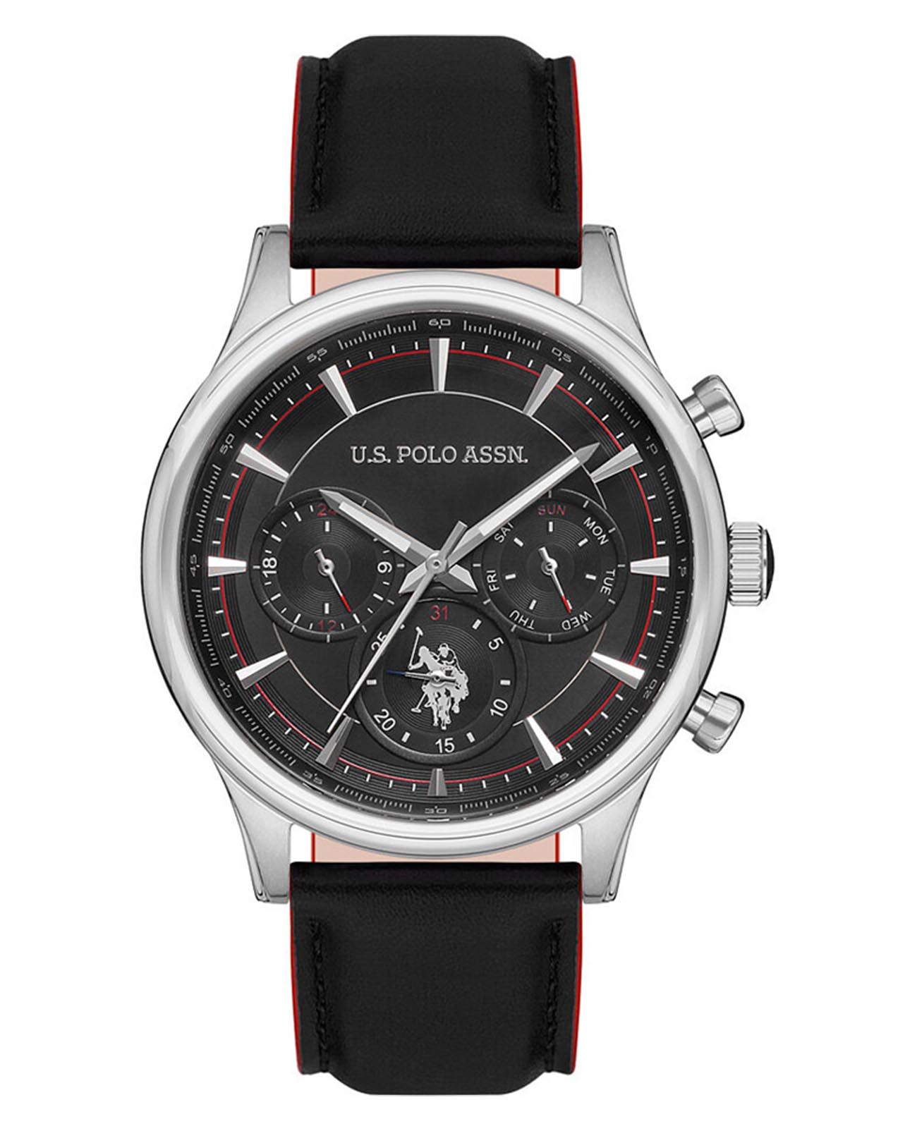 U.S. Polo Assn. U.S. Polo Assn. Crossing USPA1010-07  USPA1010-07 кварцевые мужские часы черный циферблат, браслет кожаный — вид спереди