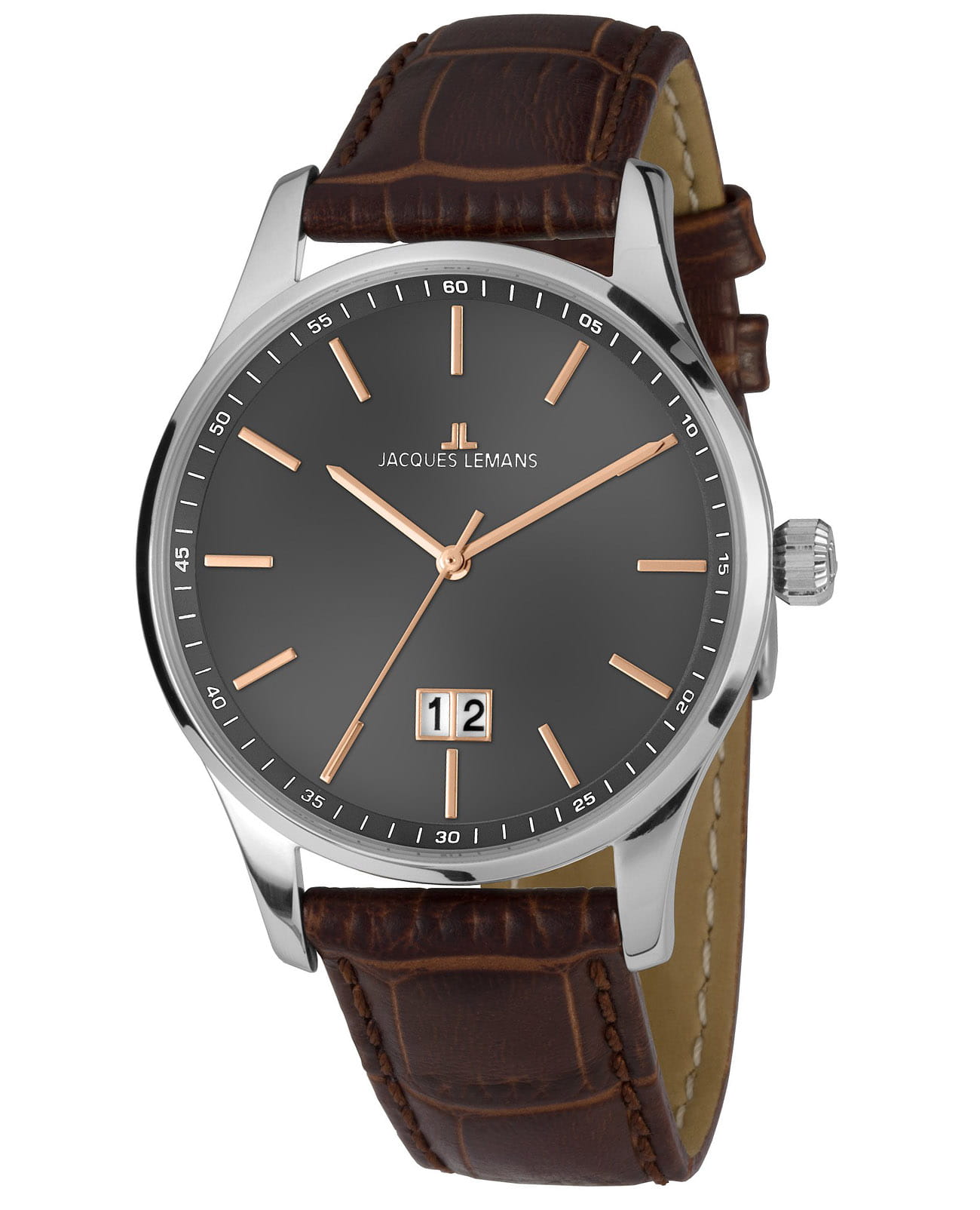 Jacques Lemans Jacques Lemans 1-1862D  1-1862D кварцевые мужские часы синий циферблат, браслет кожаный — вид спереди