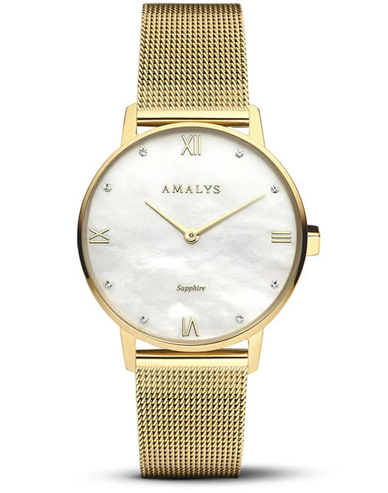 Amalys Amalys Kelly AMW-183  AMW-183 кварцевые женские часы белый циферблат, браслет нержавеющая сталь с pvd-покрытием — вид спереди
