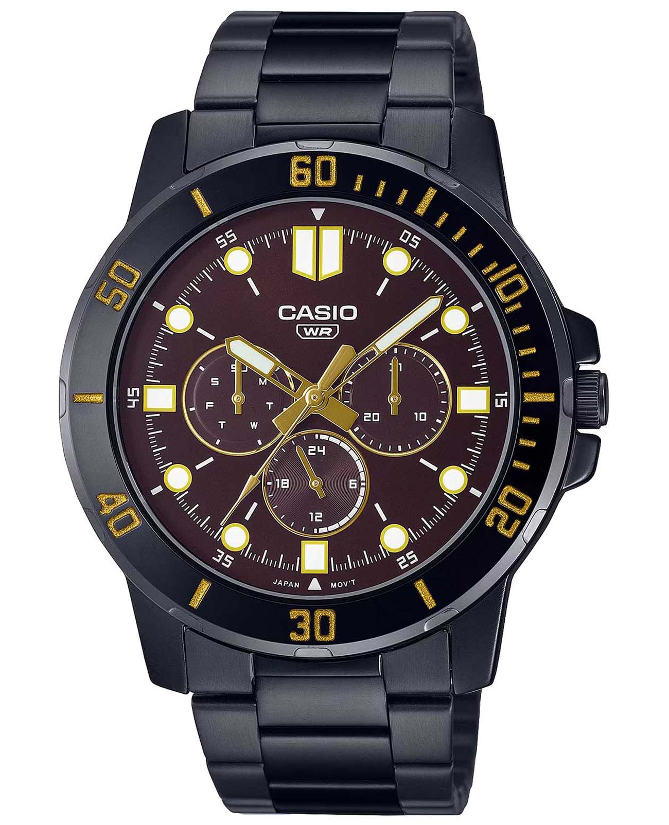 Casio Casio Collection MTP-VD300B-5E  MTP-VD300B-5E кварцевые мужские часы коричневый циферблат, браслет нержавеющая сталь с ip-покрытием — вид спереди