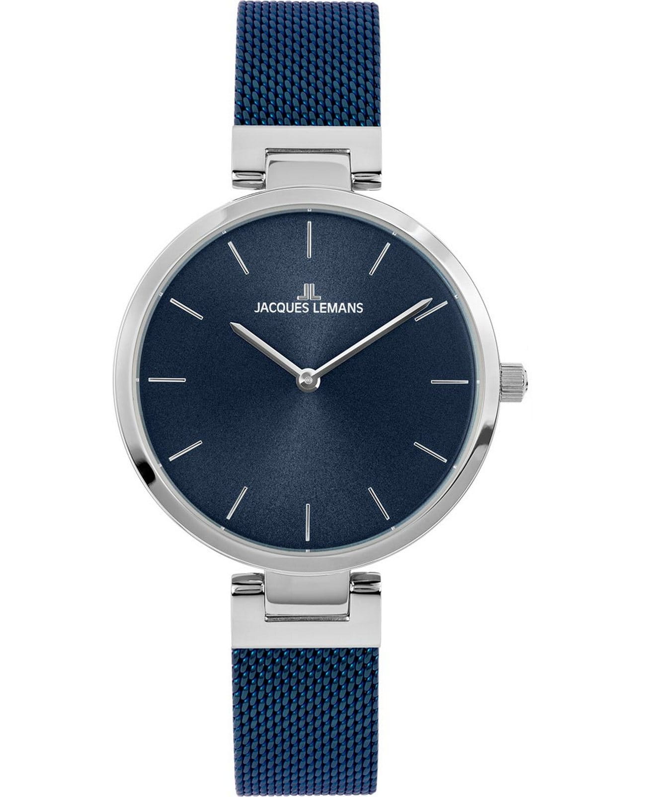 Jacques Lemans Jacques Lemans  Classic 1-2110G  1-2110G кварцевые женские часы синий циферблат, браслет нержавеющая сталь — вид спереди