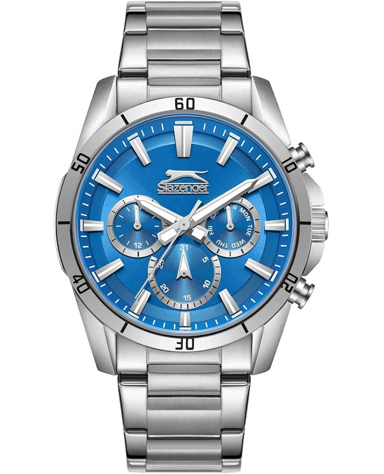Slazenger Slazenger SL.09.2332.2.05  SL.09.2332.2.05 кварцевые мужские часы голубой циферблат, браслет суперметалл — вид спереди