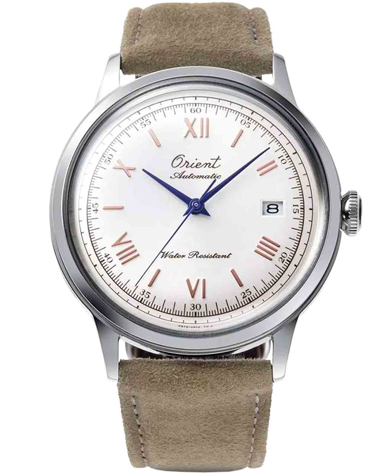 Orient Orient Bambino RA-AC0027S (RN-AC0027S)  RA-AC0027S механические мужские часы белый циферблат, браслет кожаный — вид спереди