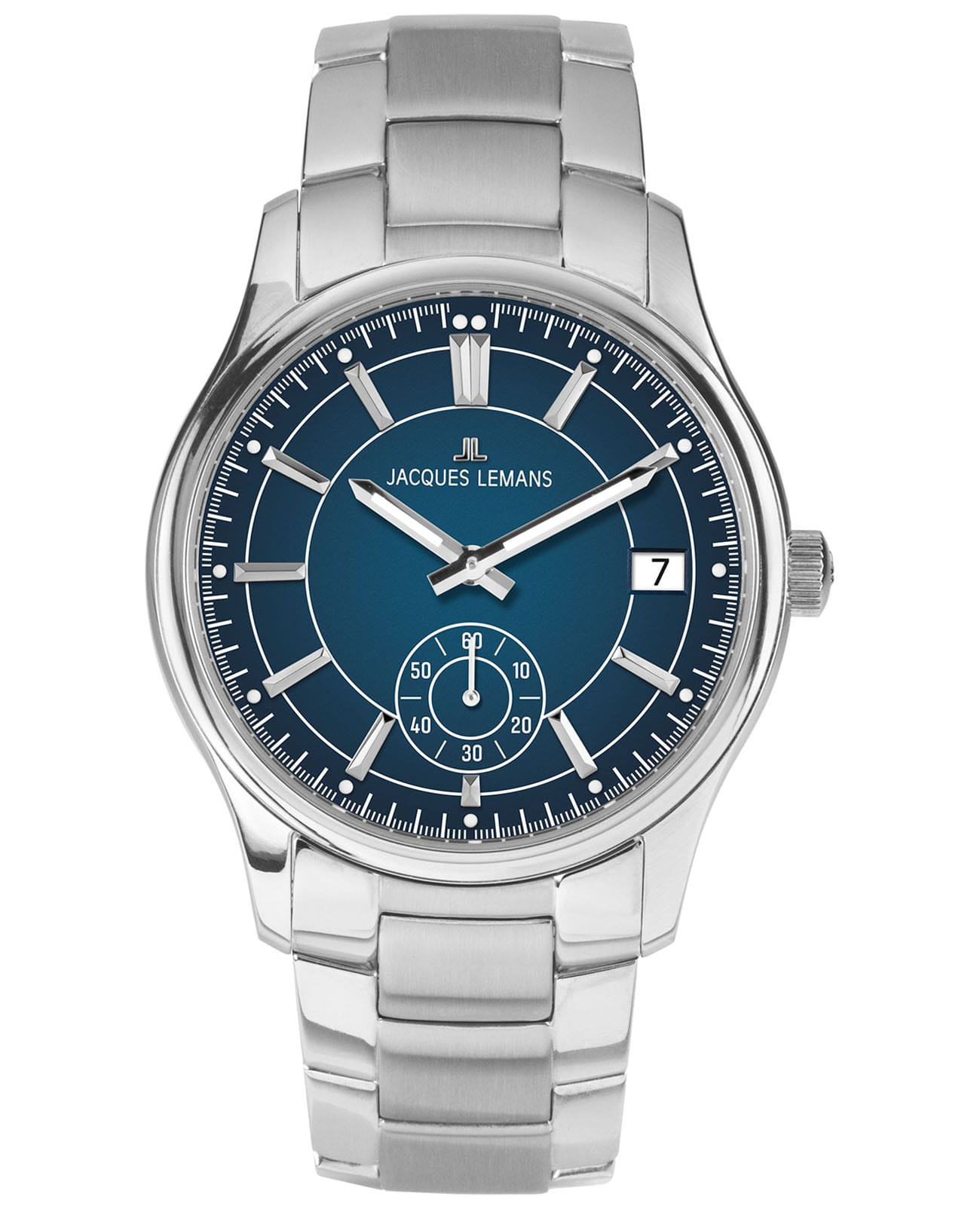 Jacques Lemans Jacques Lemans Derby 1-2197G  1-2197G кварцевые мужские часы синий циферблат, браслет нержавеющая сталь — вид спереди