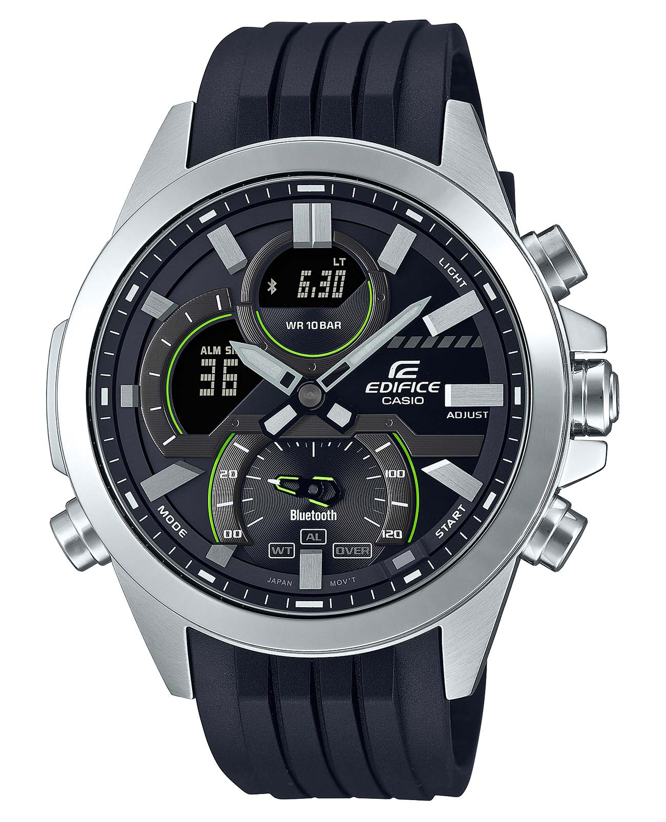 Casio Casio Edifice ECB-30P-1ADF (ECB-30P-1AEF) ECB ECB-30P-1AEF кварцевые мужские часы черный циферблат, браслет каучук — вид спереди