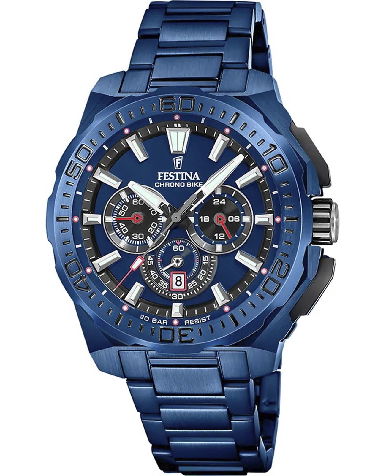 Festina Festina Chrono Bike F20729/1  F20729/1 кварцевые мужские часы синий циферблат, браслет нержавеющая сталь с ip-покрытием — вид спереди