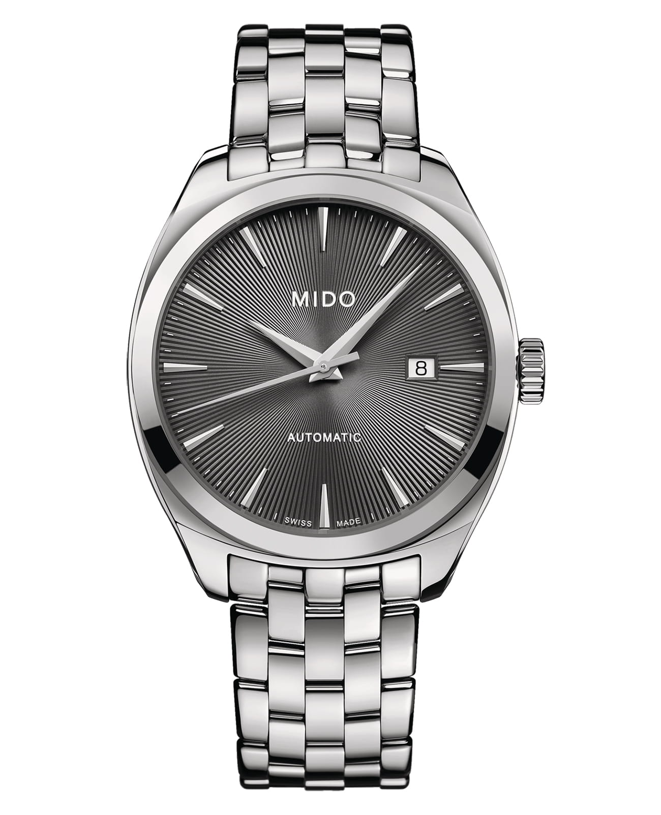 Mido Mido Belluna Royal Gent M024.507.11.061.00  M0245071106100 механические мужские часы антрацитовый циферблат, браслет нержавеющая сталь — вид спереди