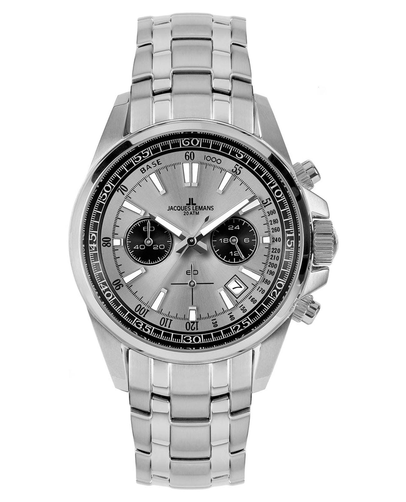 Jacques Lemans Jacques Lemans  Sport  1-2117ZA  1-2117ZA кварцевые мужские часы серебристый циферблат, браслет нержавеющая сталь — вид спереди