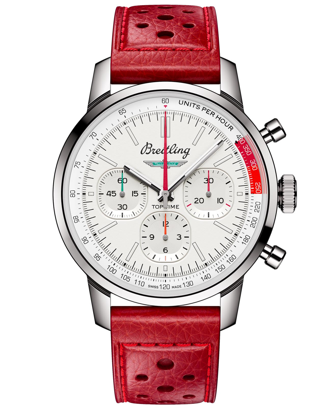 Breitling Breitling Top Time B01 Ford Thunderbird AB01766A1A1X1  AB01766A1A1X1 механические мужские часы белый циферблат, браслет кожаный — вид спереди