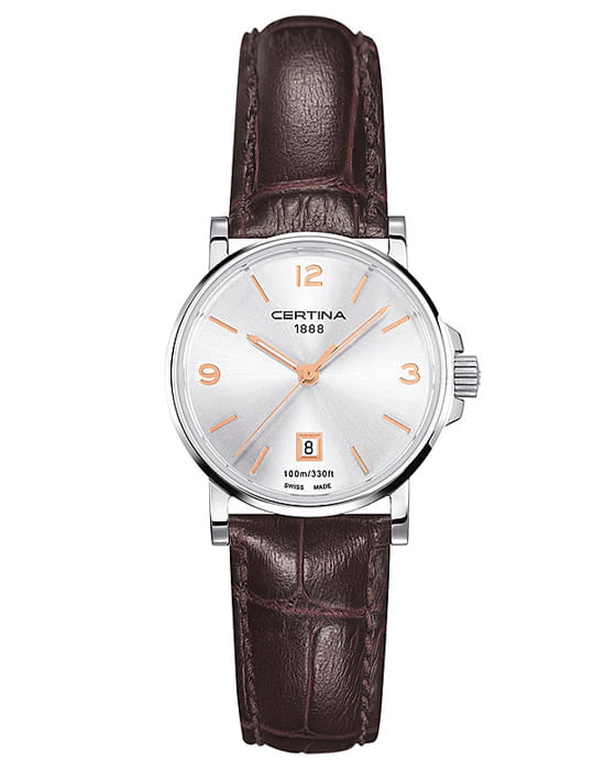 Certina Certina DS Caimano C017.210.16.037.01 DS Caimano C0172101603701 кварцевые женские часы белый циферблат, браслет кожаный — вид спереди