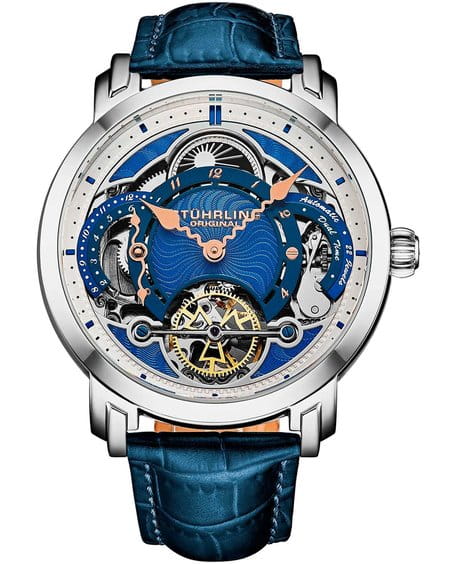 Stuhrling Stuhrling Celestial Timekeeper 1017.03  1017.03 механические мужские часы синий циферблат, браслет кожаный — вид спереди