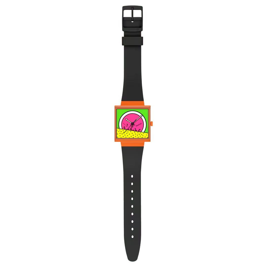 Оригинальные часы Swatch Swatch Square Bioceramic Standard SO34Z101 кварцевые калибр механизма  общий вид
