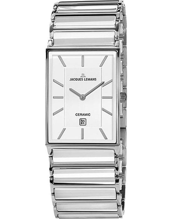 Jacques Lemans Jacques Lemans High Tech Ceramic 1-1593E  1-1593E кварцевые мужские часы белый циферблат, браслет сталь + керамические вставки — вид спереди