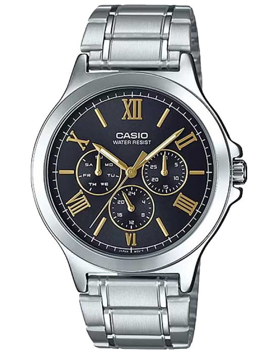 Casio Casio Collection MTP-V300D-1A2UDF (MTP-V300D-1A2)  MTP-V300D-1A2 кварцевые мужские часы черный циферблат, браслет нержавеющая сталь — вид спереди