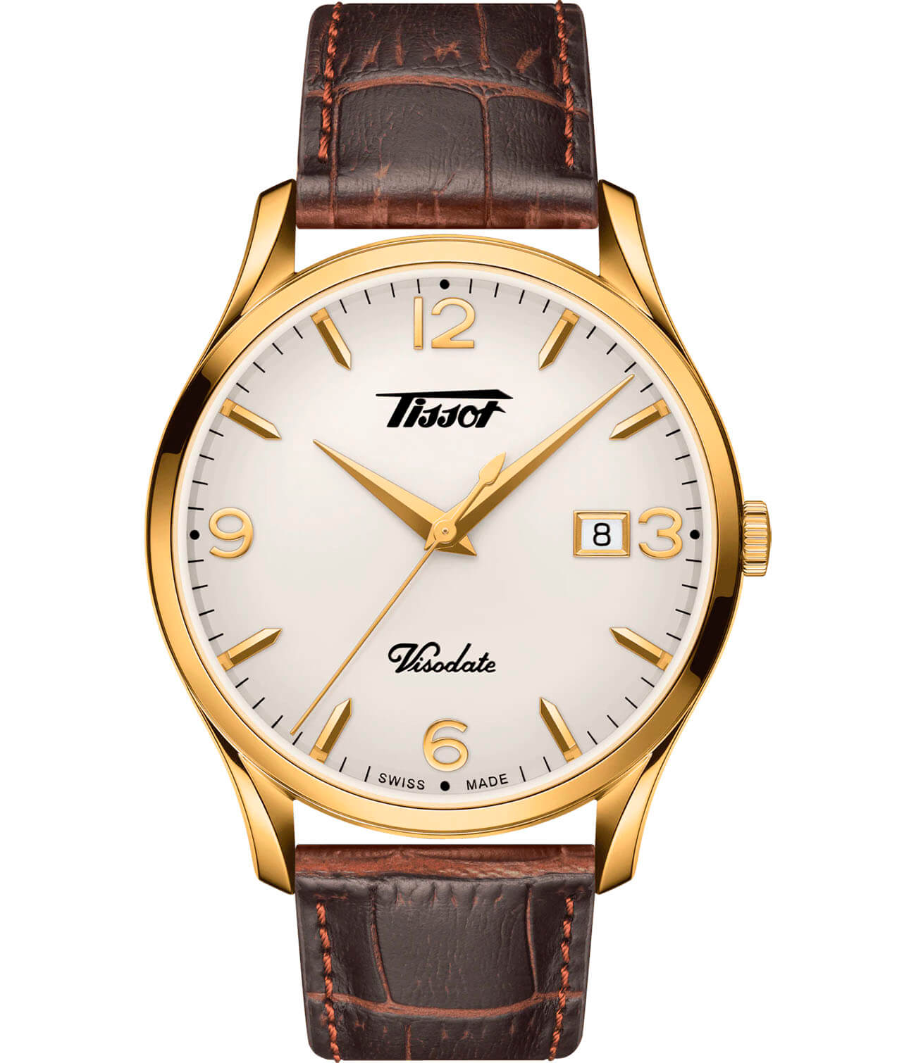 Tissot Tissot Heritage Visodate T118.410.36.277.00 Visodate T1184103627700 кварцевые мужские часы белый циферблат, браслет кожаный — вид спереди