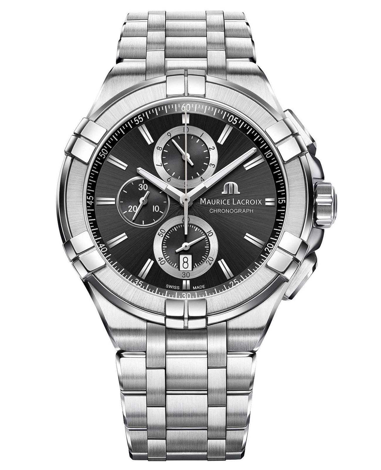 Maurice Lacroix Maurice Lacroix Aikon Chronograph AI1018-SS002-330-1  AI1018-SS002-330-1 кварцевые мужские часы черный циферблат, браслет нержавеющая сталь — вид спереди