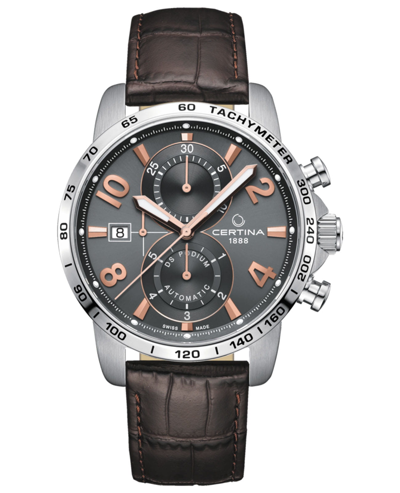 Certina Certina Ds Podium Chronograph Automatic C034.427.16.087.01  C0344271608701 механические мужские часы серый циферблат, браслет кожаный — вид спереди