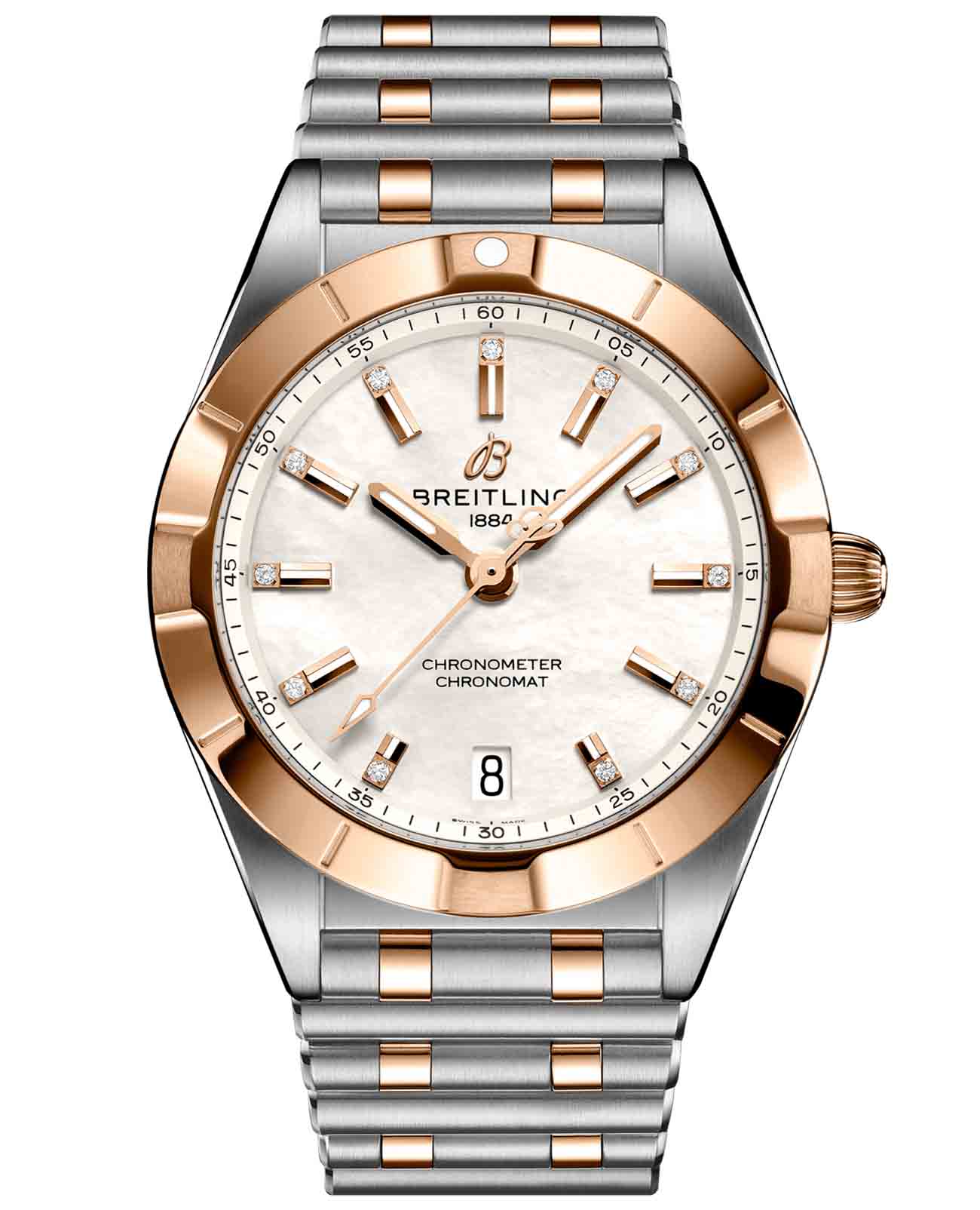 Breitling Breitling Chronomat 32 U77310101A2U1  U77310101A2U1 кварцевые женские часы перламутровый циферблат, браслет сталь + золото — вид спереди