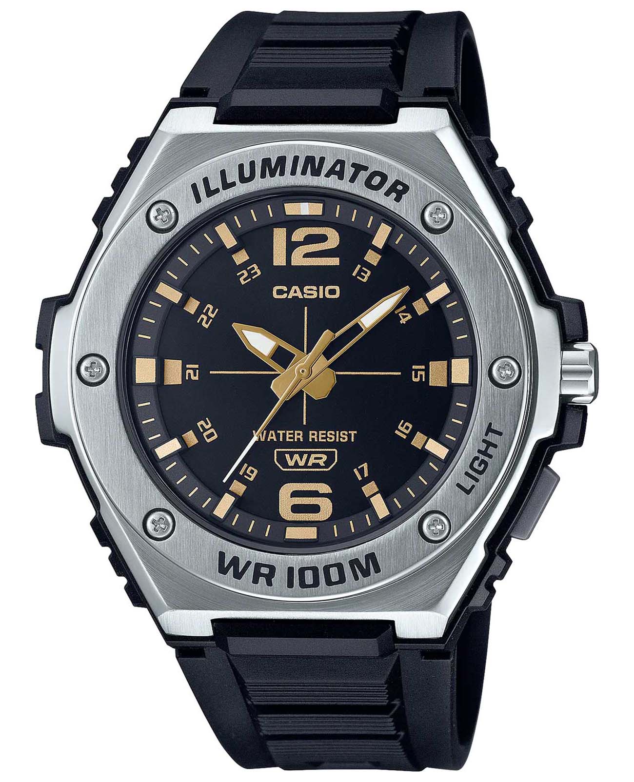 Casio Casio Collection MWA-100H-1A2  MWA-100H-1A2 кварцевые мужские часы черный циферблат, браслет пластик — вид спереди