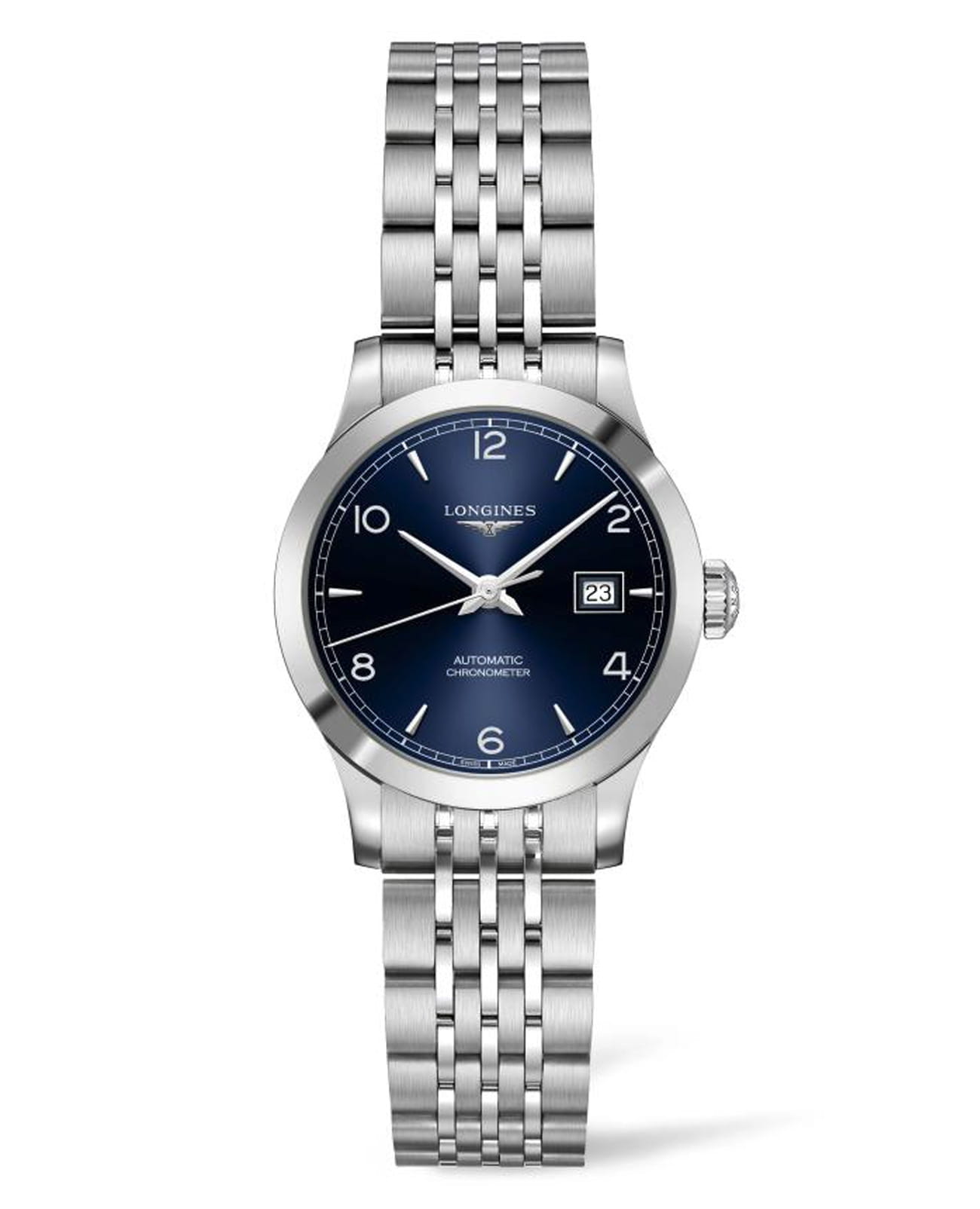 Longines Longines Record Collection L2.321.4.96.6  L23214966 механические женские часы синий циферблат, браслет нержавеющая сталь — вид спереди