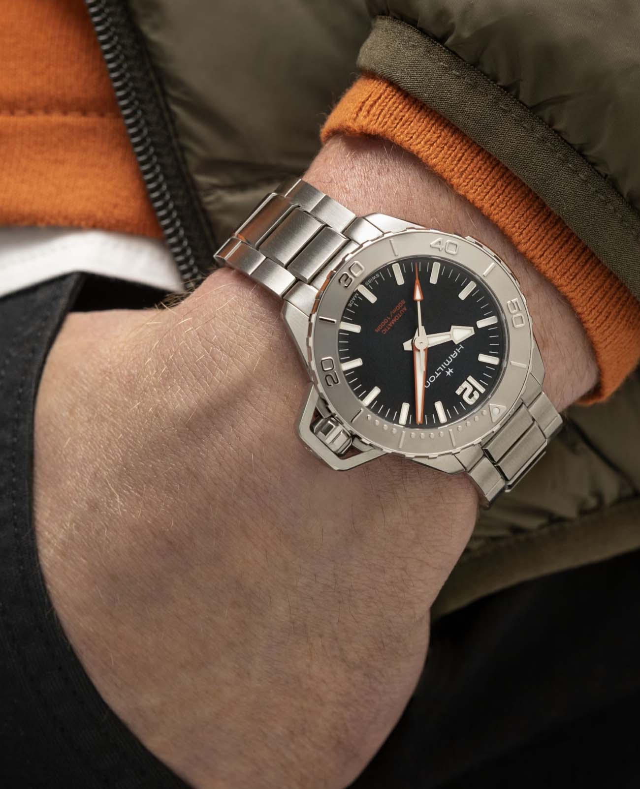 Hamilton Hamilton Khaki Navy Frogman Auto H77485130 , наручные мужские часы фото под углом