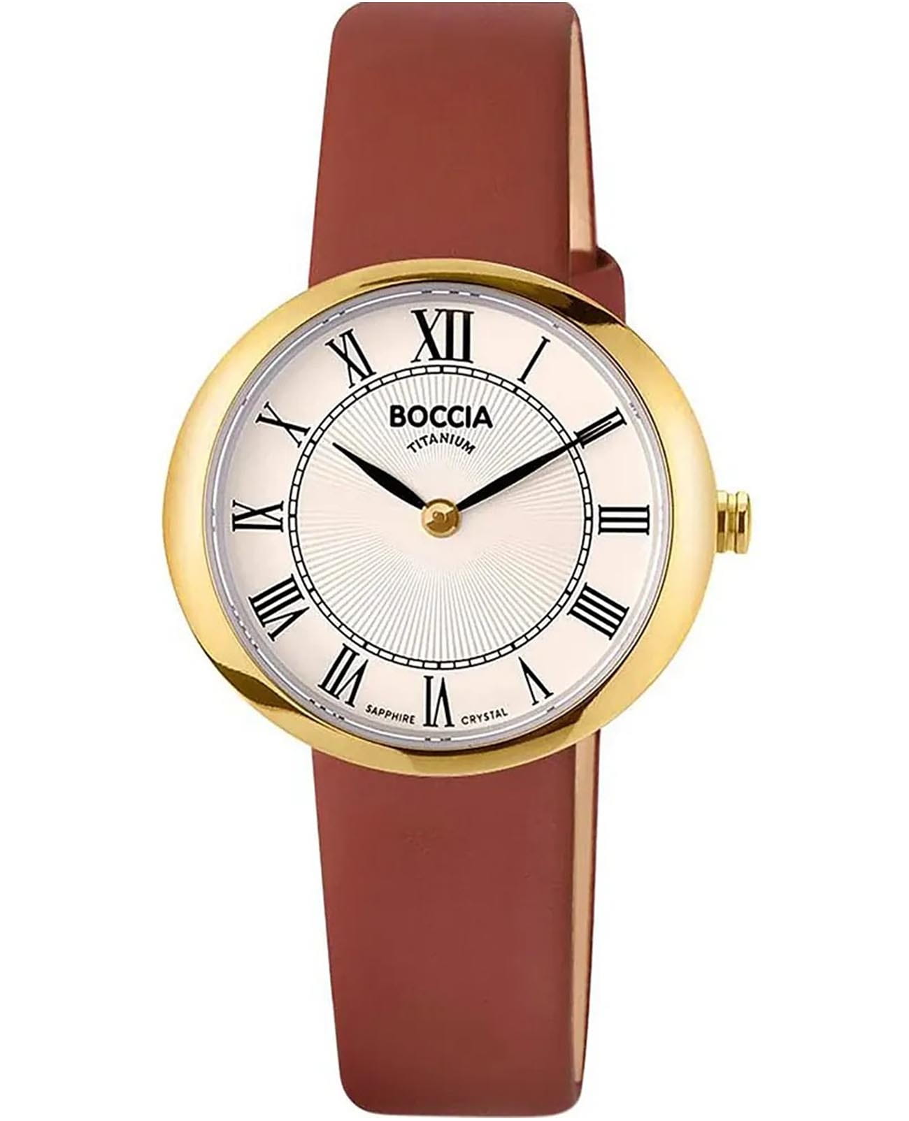 Boccia Titanium Boccia Titanium 3344-03  3344-03 кварцевые женские часы белый циферблат, браслет кожаный — вид спереди
