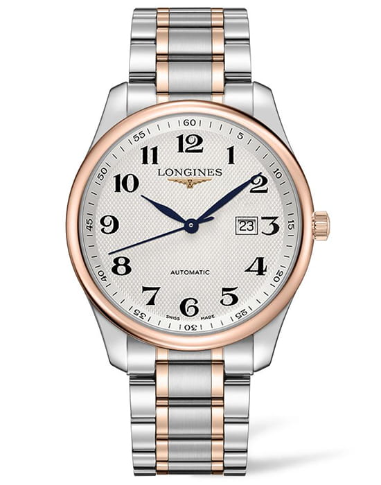 Longines Longines Master Collection L2.893.5.79.7  L28935797 механические мужские часы серебристый циферблат, браслет нержавеющая сталь + золото 18к — вид спереди