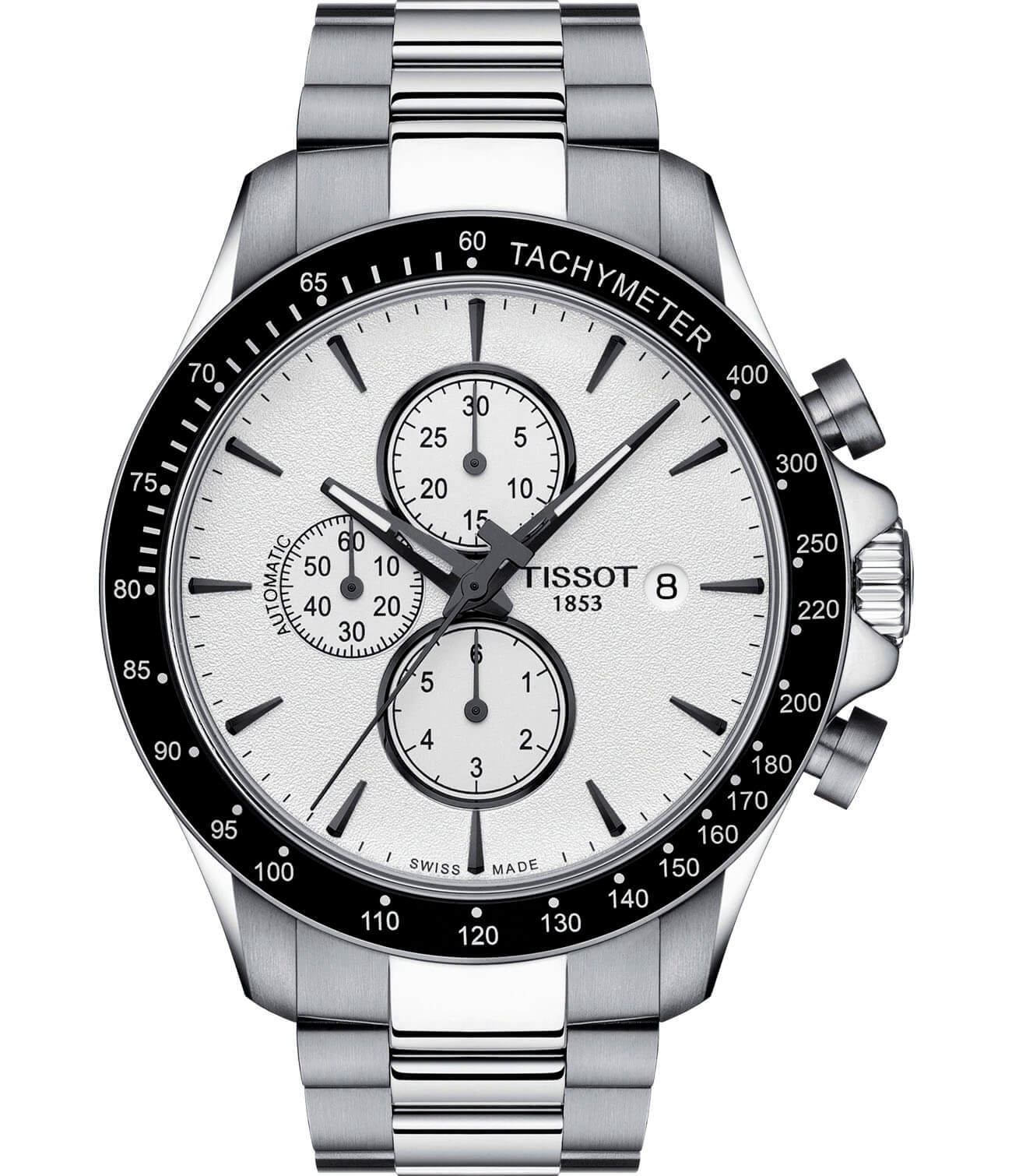 Tissot Tissot V8 Automatic Chronograph T106.427.11.031.00 V8  T1064271103100 механические мужские часы белый циферблат, браслет нержавеющая сталь — вид спереди