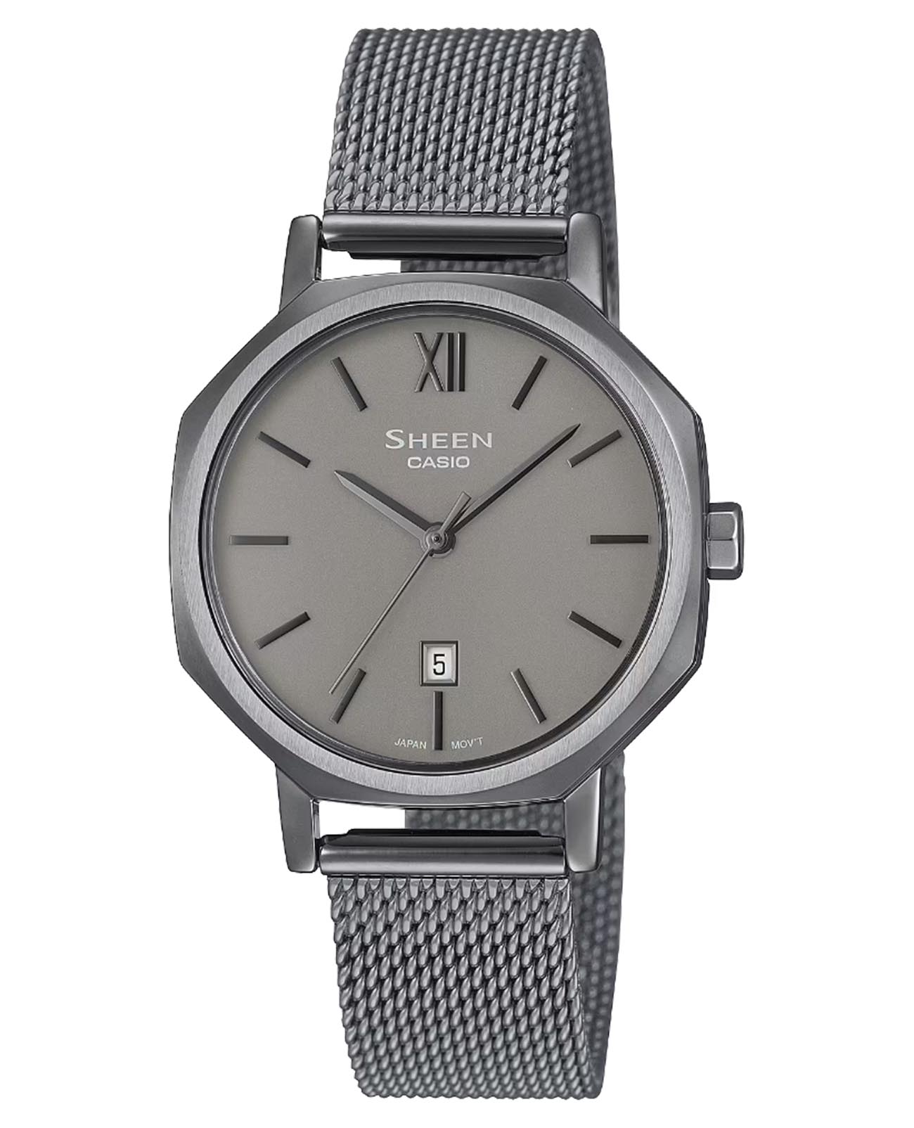 Casio Casio Sheen SHE-4554GYM-8AUDF (SHE-4554GYM-8A)  SHE-4554GYM-8A кварцевые женские часы серебристый циферблат, браслет нержавеющая сталь с ip-покрытием — вид спереди