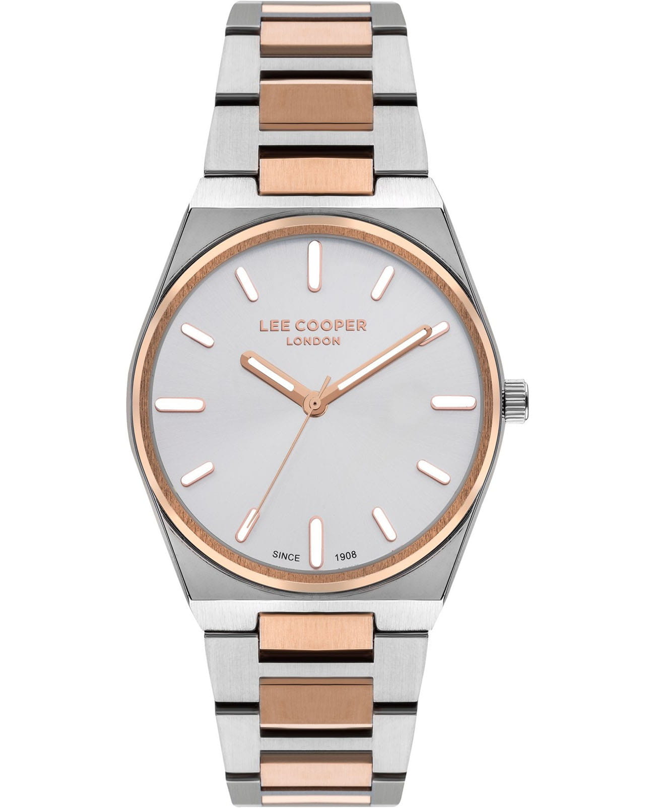 Lee Cooper Lee Cooper LC07609.530  LC07609.530 кварцевые женские часы белый циферблат, браслет нержавеющая сталь с ip-покрытием — вид спереди