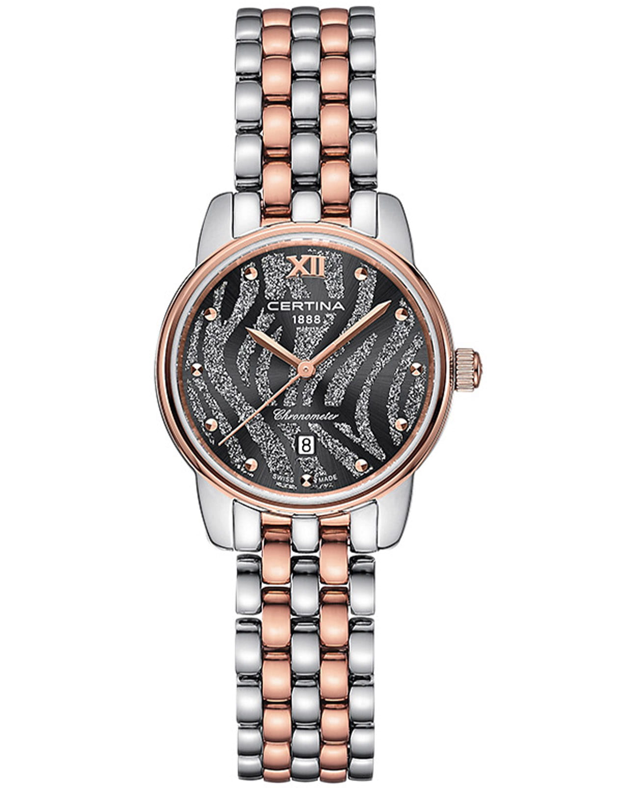 Certina Certina DS-8 Lady C033.051.22.088.00 DS 8 C0330512208800 кварцевые женские часы черный циферблат, браслет сталь c pvd покрытием — вид спереди