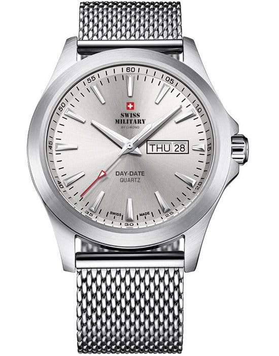 Swiss Military by Chrono Swiss Military by Chrono SMP36040.02  SMP36040.02 кварцевые мужские часы серебристый циферблат, браслет нержавеющая сталь — вид спереди