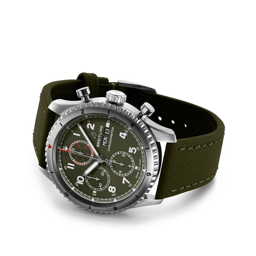 Breitling Breitling Aviator 8 Chronograph 43 Curtiss Warhawk A133161A1L1X2, aviator 8 швейцария мужские часы на браслете кожаный боковой вид