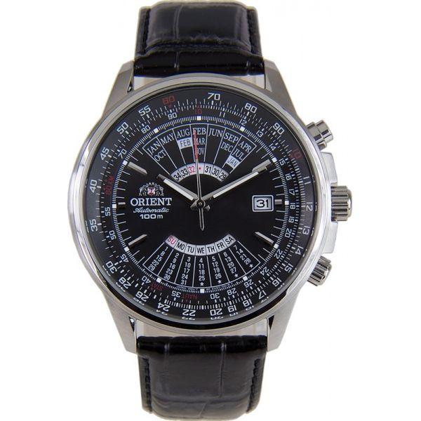 Orient Orient EU0700BB (FEU0700BB)  FEU0700BB механические мужские часы черный циферблат, браслет кожа + текстиль — вид спереди