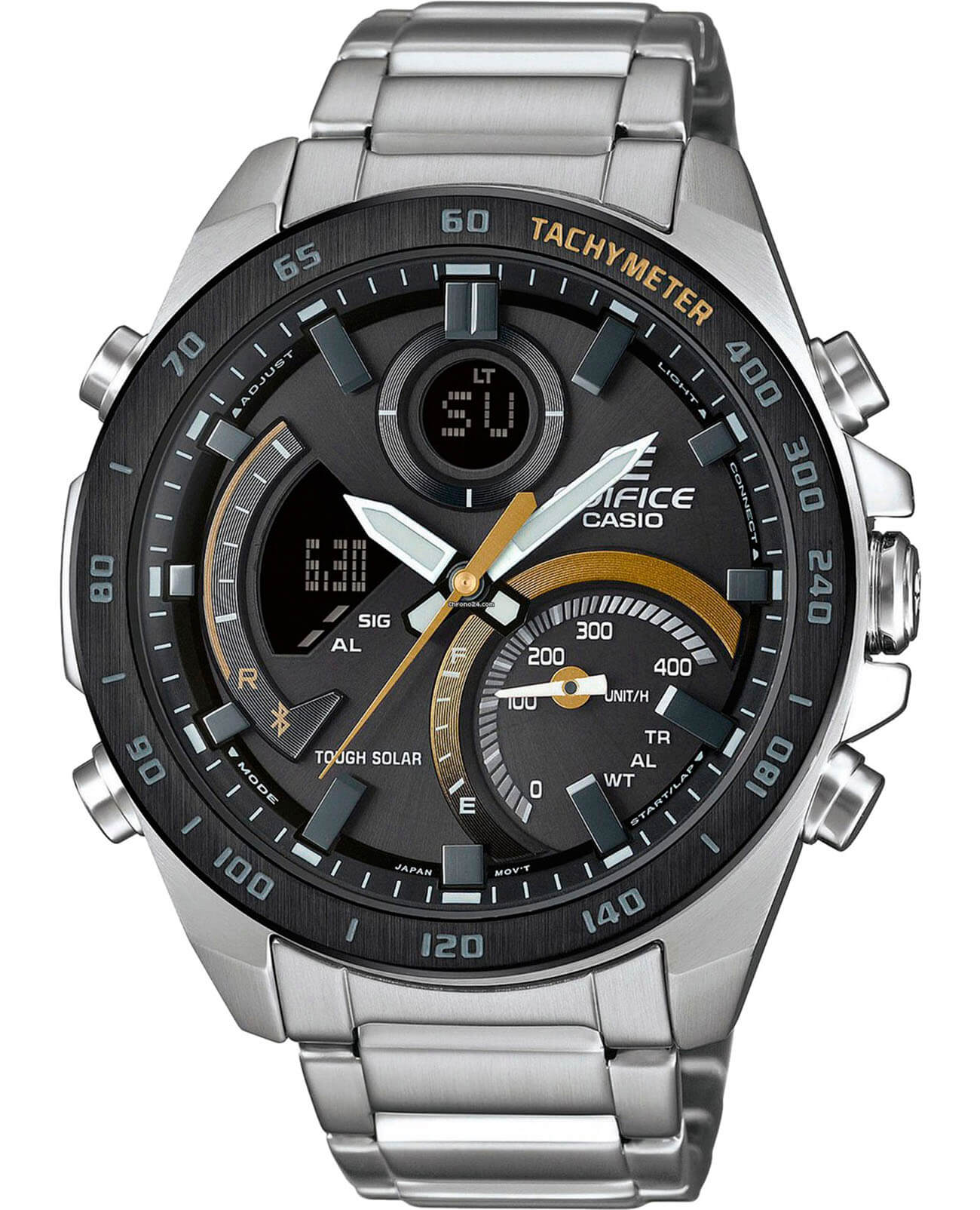 Casio Casio Edifice ECB-900DB-1C ECB ECB-900DB-1C кварцевые мужские часы черный циферблат, браслет нержавеющая сталь — вид спереди
