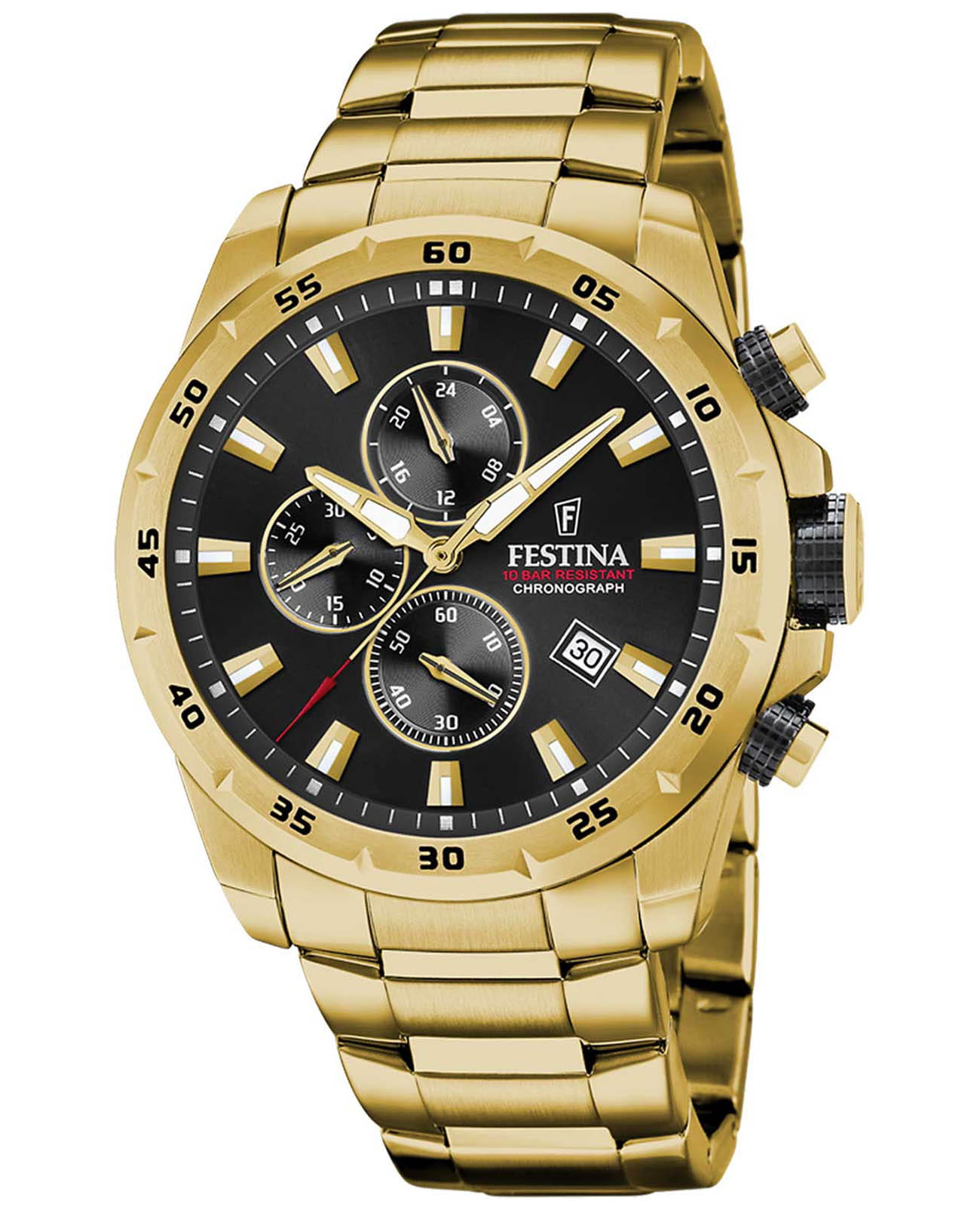 Festina Festina Chrono Sport F20541/4  F20541/4 кварцевые мужские часы черный циферблат, браслет сталь c pvd покрытием — вид спереди