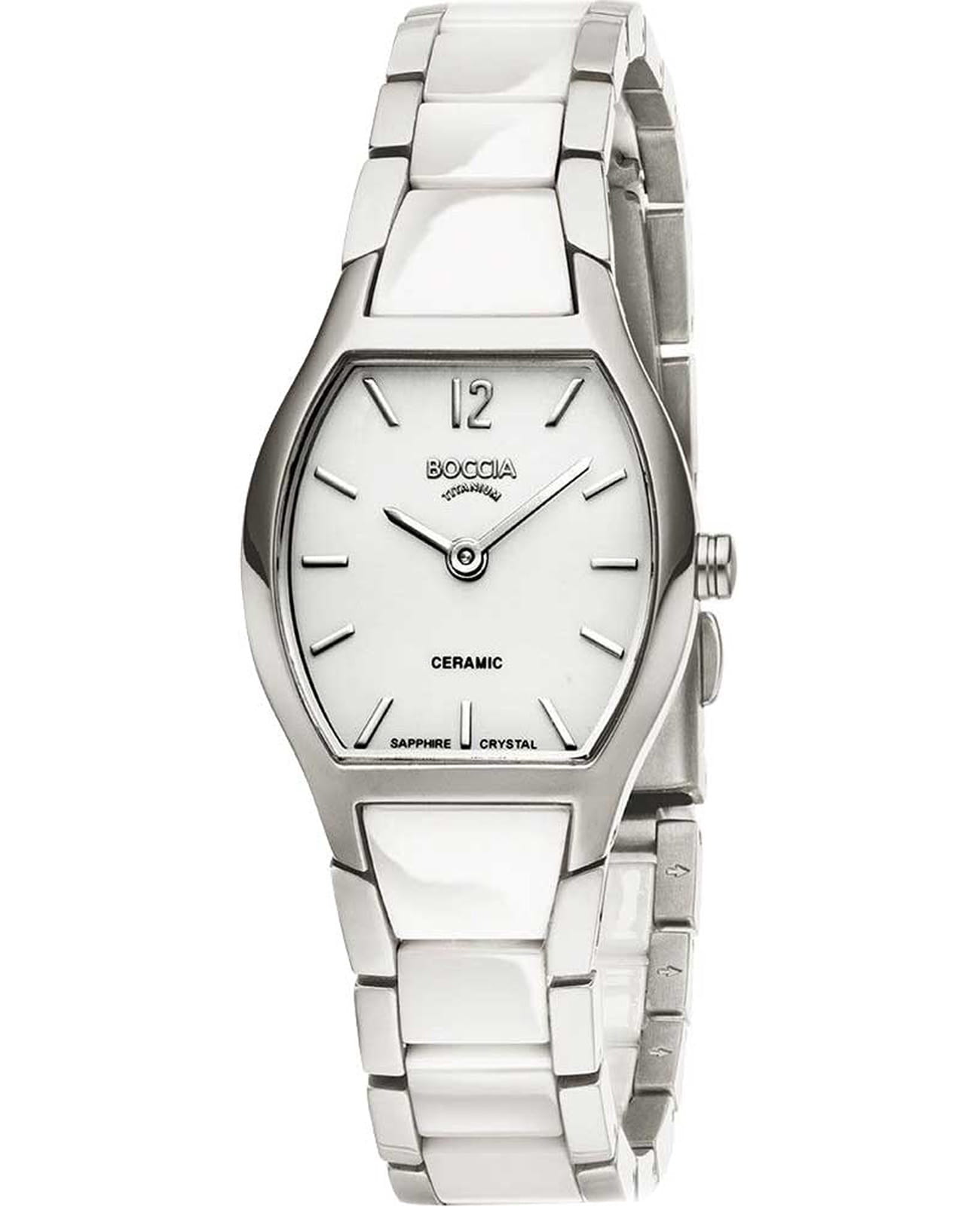 Boccia Titanium Boccia Titanium Barrel 3361-01  3361-01 кварцевые женские часы белый циферблат, браслет титан + кермика — вид спереди