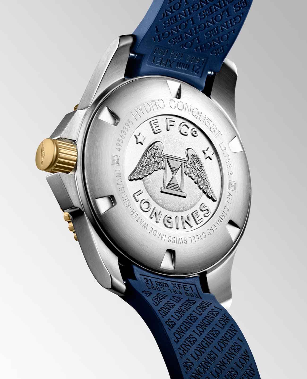 Longines Longines HydroConquest L3.782.3.96.9 , hydroconquest швейцария мужские часы на браслете каучук боковой вид