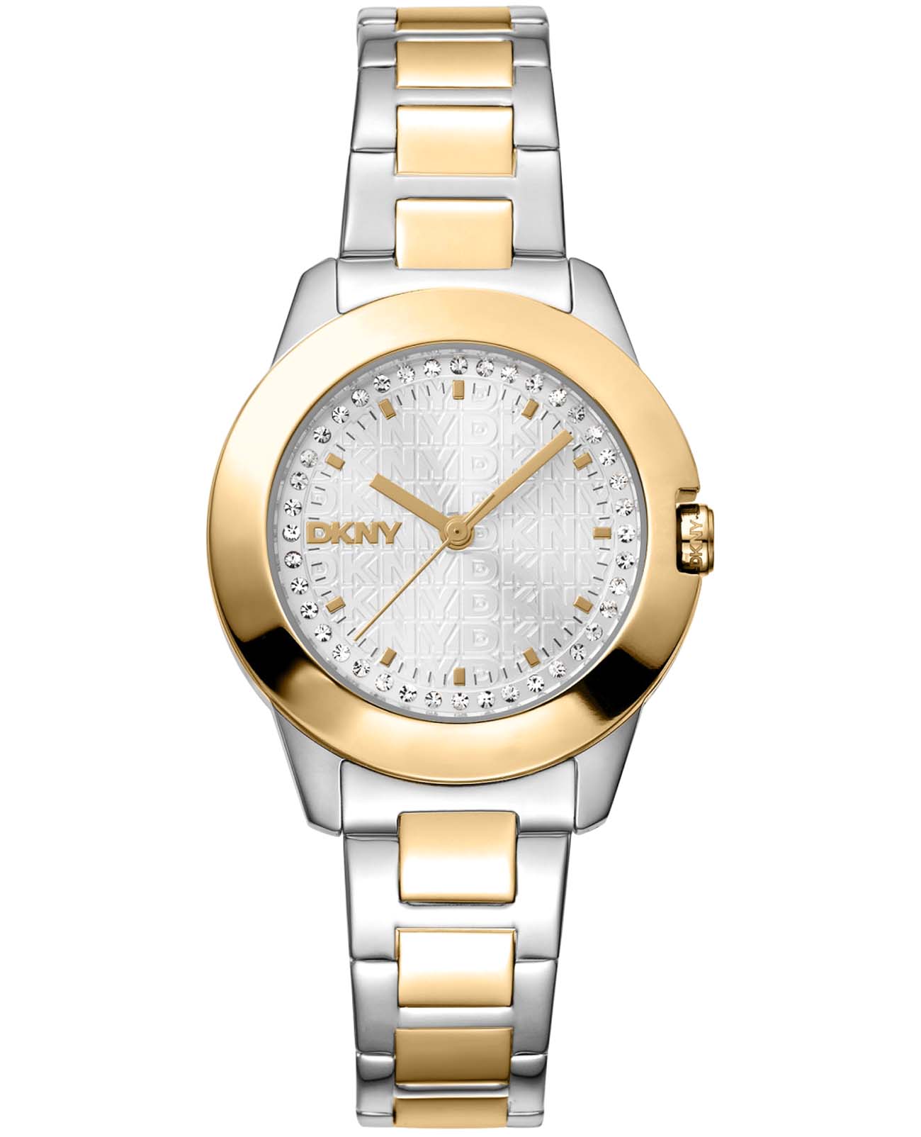 DKNY DKNY Park Ave Logo DK1L021M0075  DK1L021M0075 кварцевые женские часы серебристый циферблат, браслет нержавеющая сталь с ip-покрытием — вид спереди