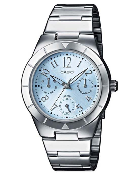 Casio Casio Collection LTP-2069D-2A  LTP-2069D-2A кварцевые женские часы голубой циферблат, браслет нержавеющая сталь — вид спереди