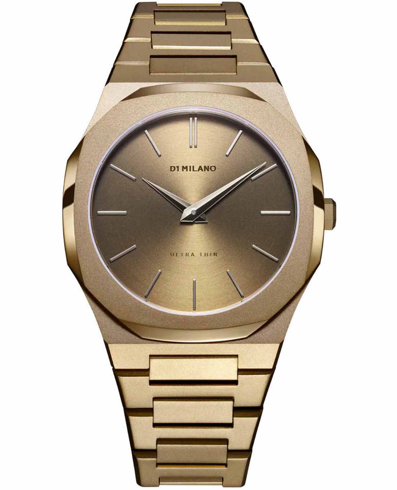 D1 Milano D1 Milano Ultra Thin UTBJ36  UTBJ36 кварцевые мужские часы золотой циферблат, браслет нержавеющая сталь с pvd-покрытием — вид спереди