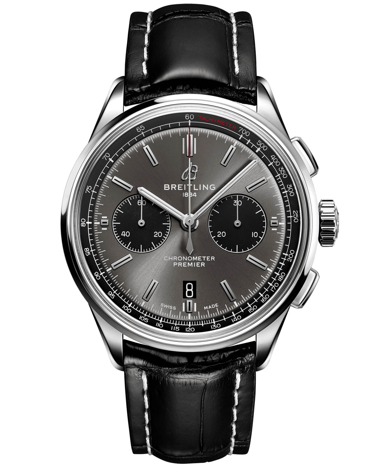 Breitling Breitling Premier B01 Chronograph 42 AB0118221B1P1  AB0118221B1P1 механические мужские часы антрацитовый циферблат, браслет кожаный — вид спереди