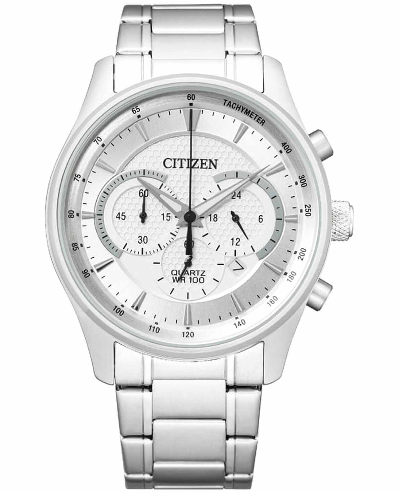 Citizen Citizen Chronograph AN8190-51A  AN8190-51A кварцевые мужские часы белый циферблат, браслет нержавеющая сталь — вид спереди