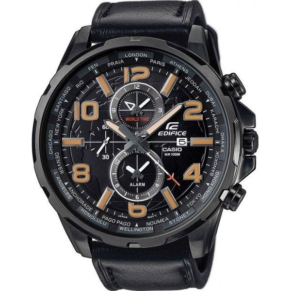 Casio Casio Edifice EFR-302L-1A EFR EFR-302L-1A кварцевые мужские часы черный циферблат, браслет кожаный — вид спереди