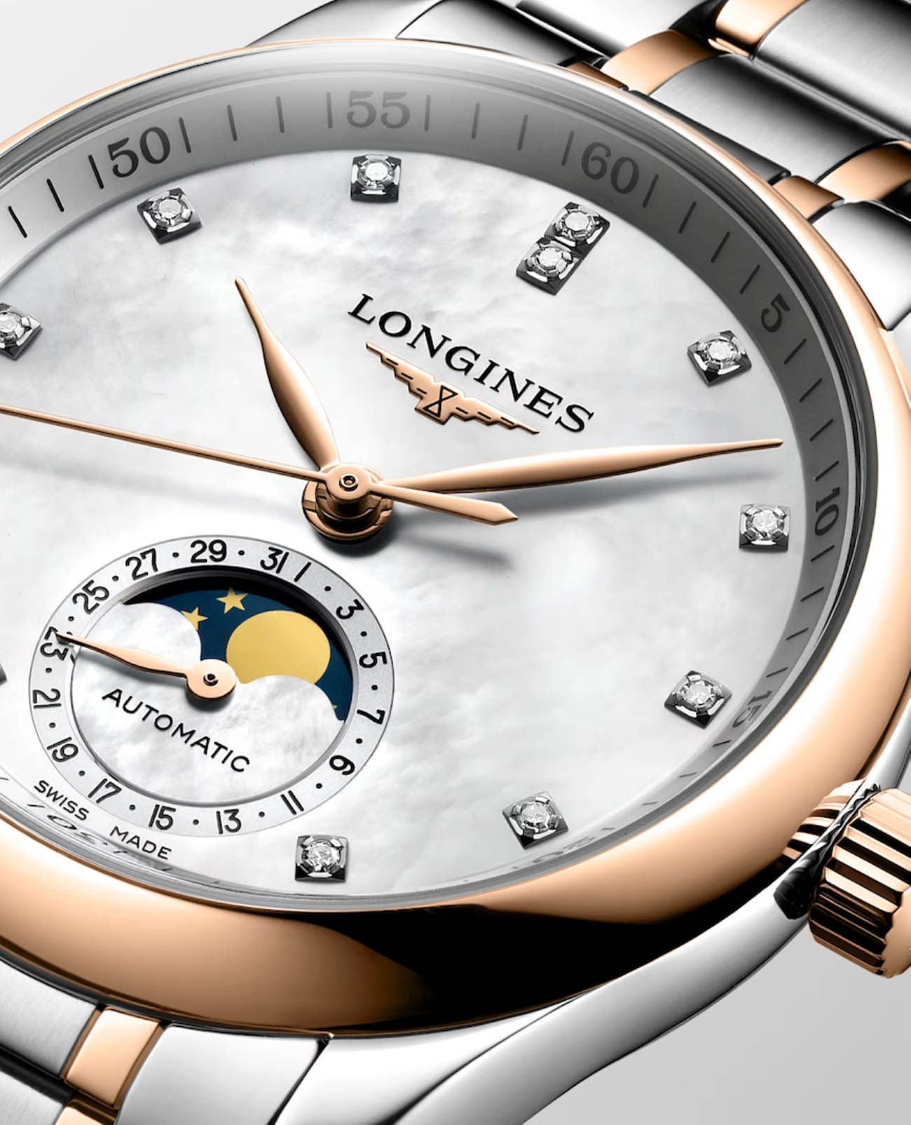 Longines Longines Master Collection L2.409.5.89.7 механические женские часы часы крупный план перламутровый циферблата