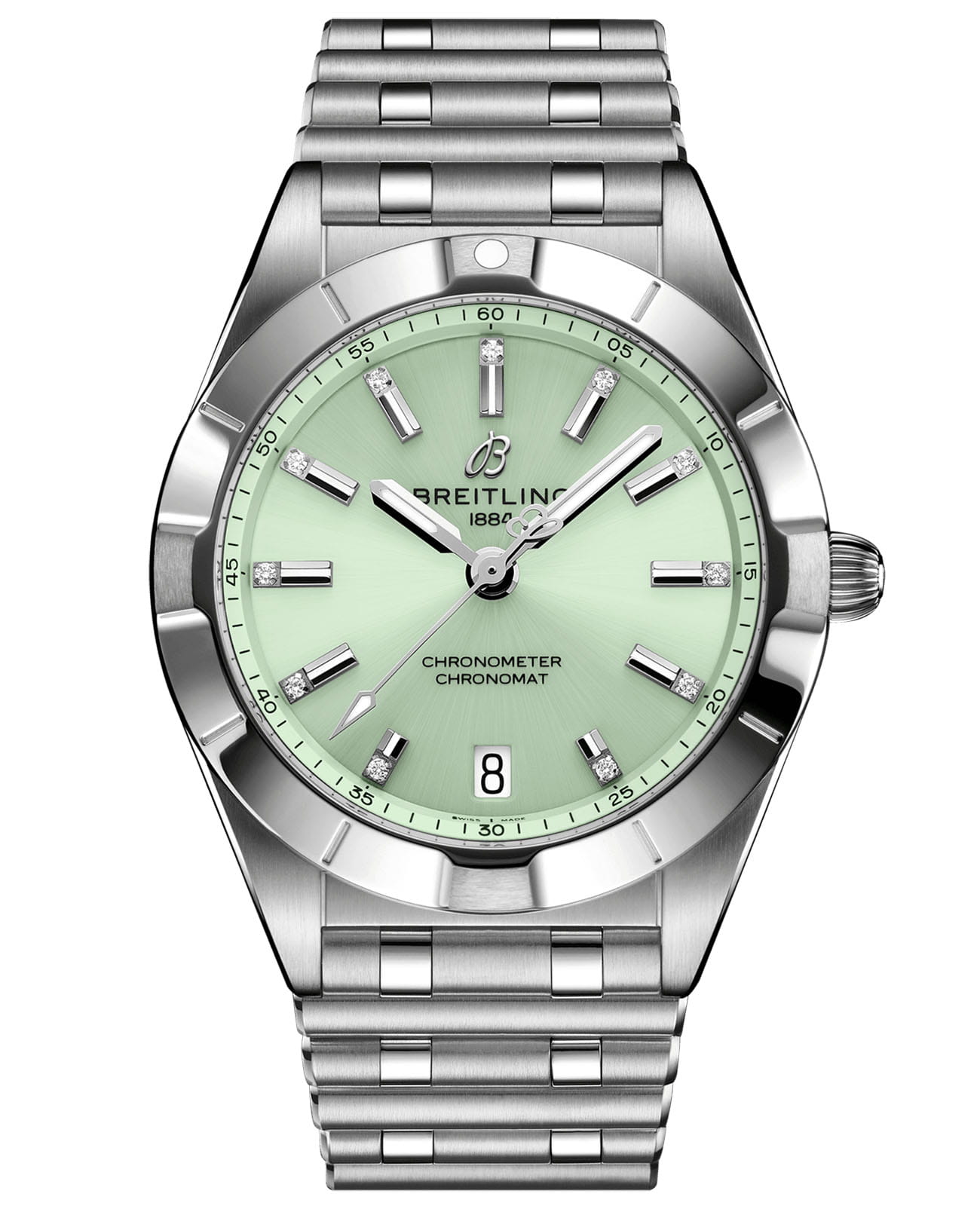 Breitling Breitling Chronomat 32 A77310101L1A1  A77310101L1A1 кварцевые женские часы зеленый циферблат, браслет нержавеющая сталь — вид спереди
