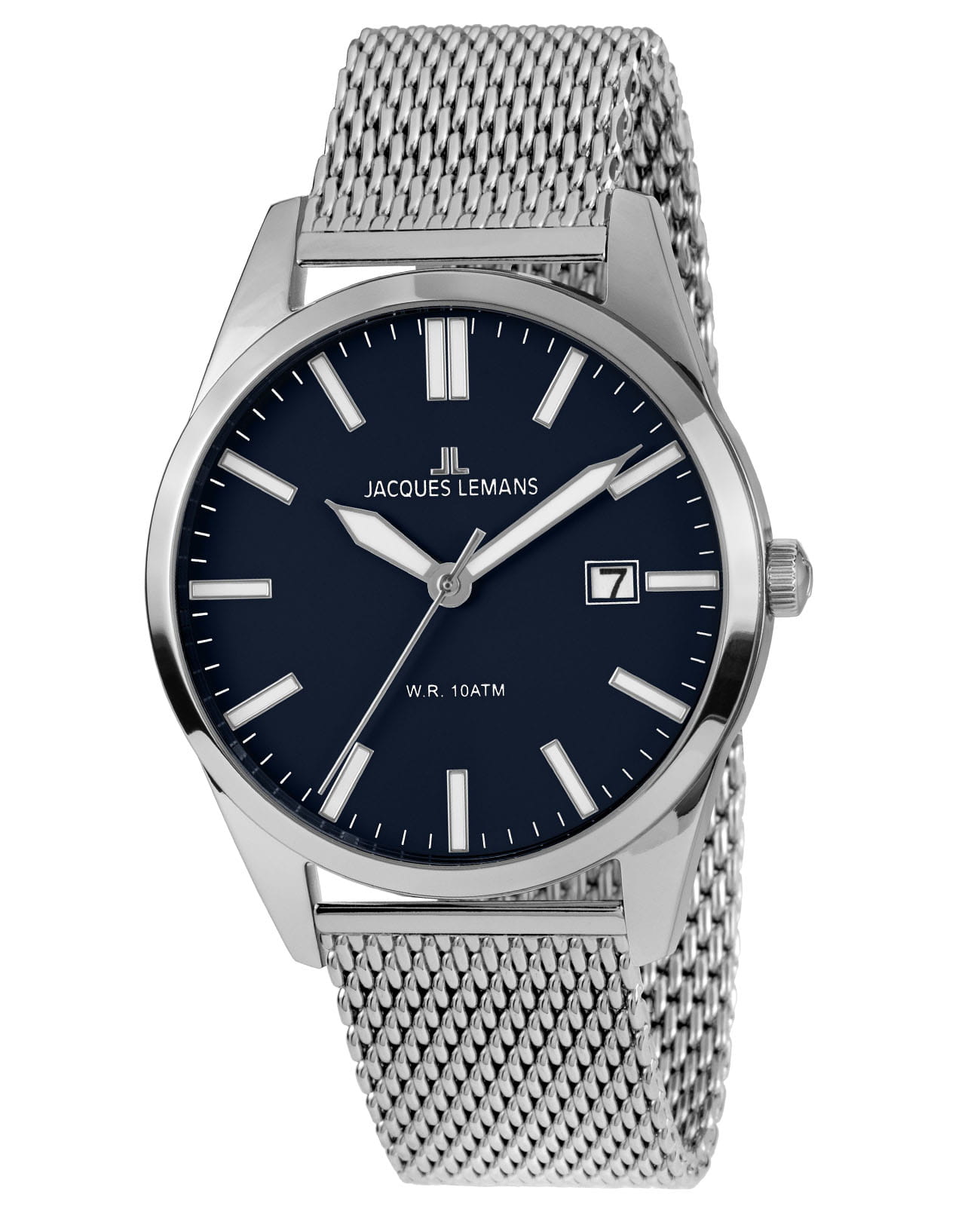 Jacques Lemans Jacques Lemans Classic 1-2002M  1-2002M кварцевые мужские часы синий циферблат, браслет нержавеющая сталь — вид спереди