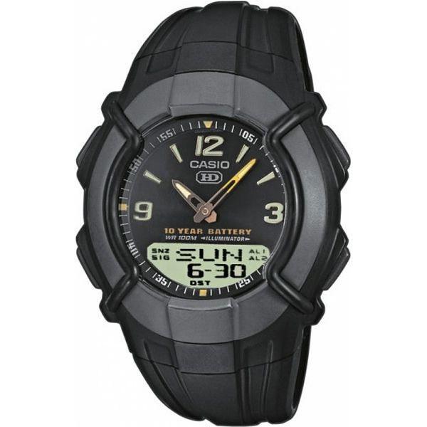 Casio Casio Illuminator HDC-600-1B  HDC-600-1B кварцевые мужские часы черный циферблат, браслет пластик — вид спереди